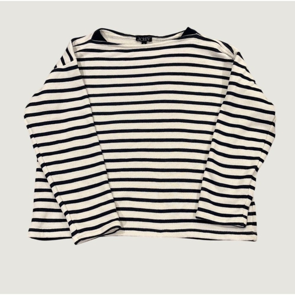 J.Crew Navy Cream Breton Stripe Boatneck Cotton Sweater M